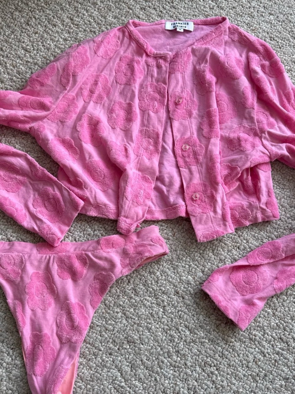Frankie's Bikinis Pink Textured Floral Button-Front Top & Bikini Bottoms